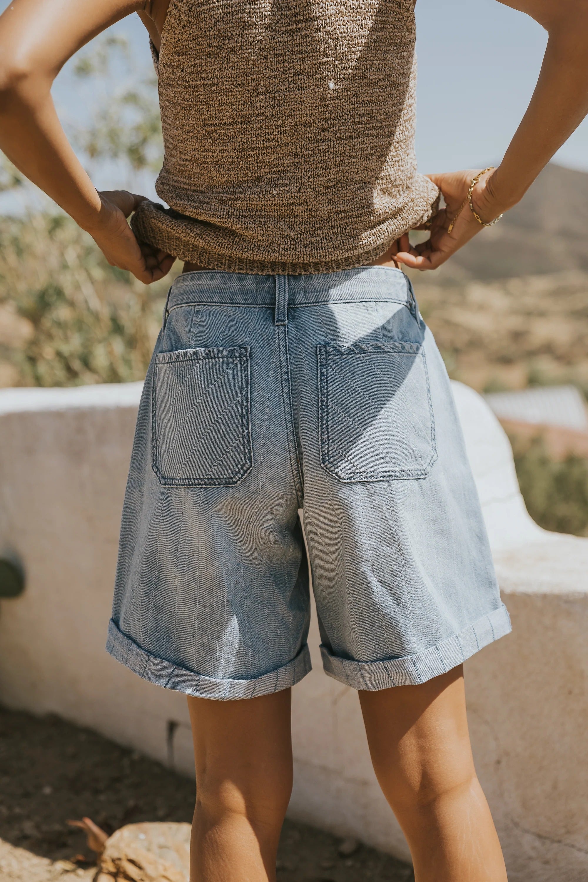 Light-colored denim shorts