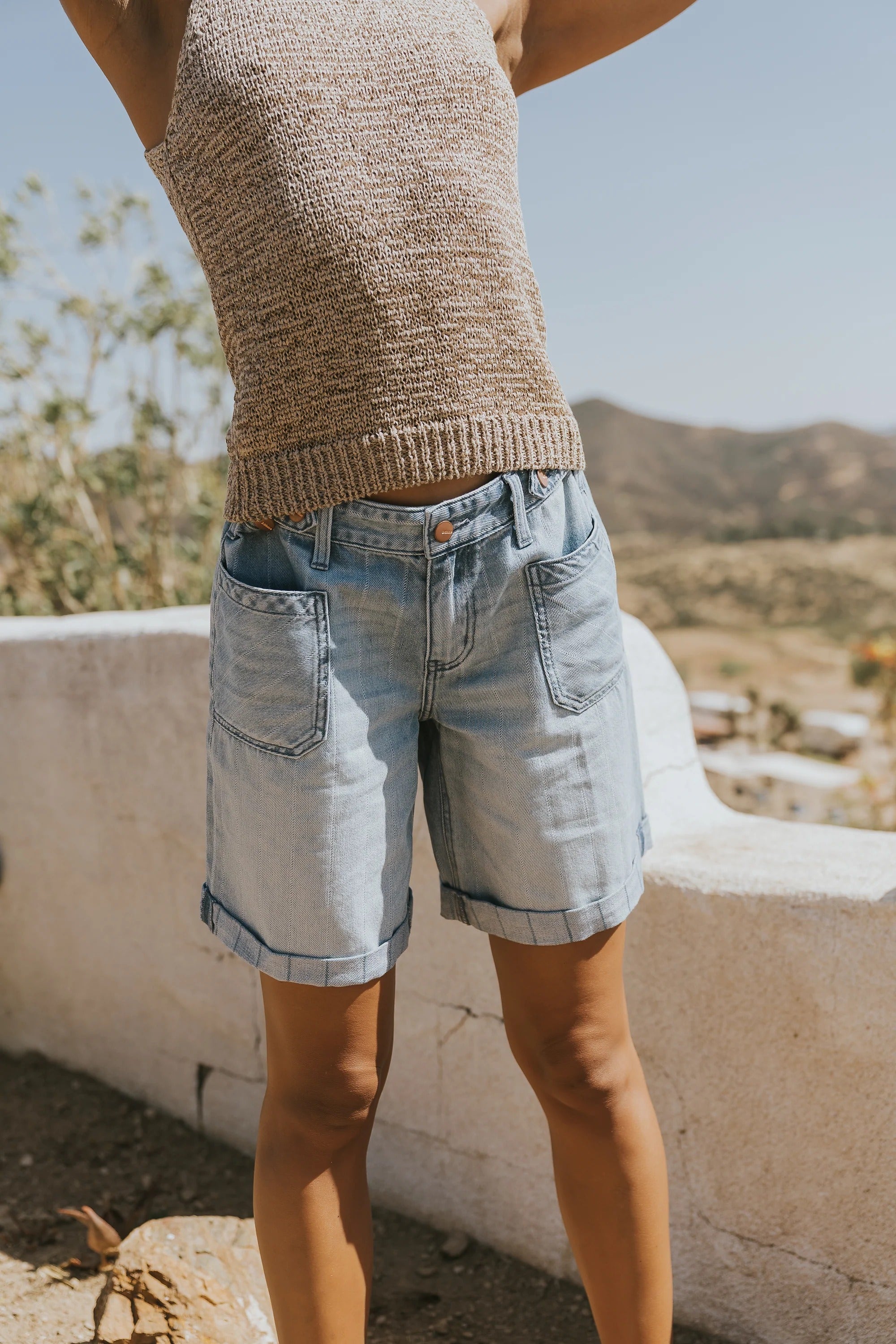 Light-colored denim shorts