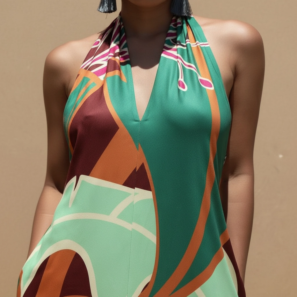 Tropical Print Halter Maxi Dress